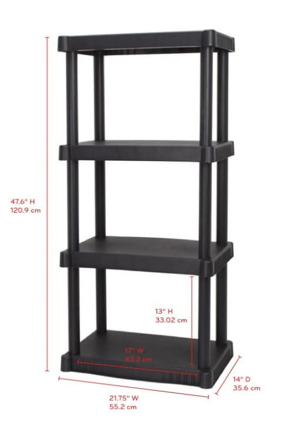 Plastic 4-Tier Storage Shelves Black A751