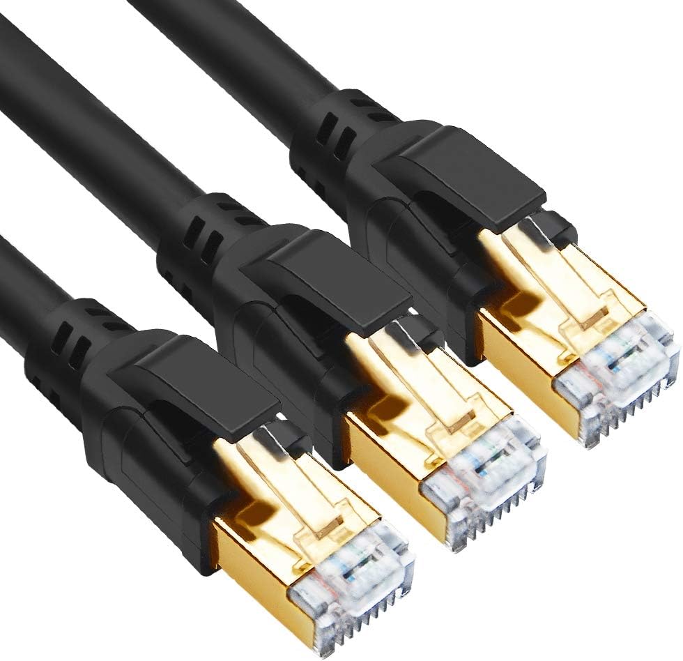 CAT8 Ethernet Cable 15ft 10 Pack Black SFTP 26AWG Gold Plated RJ45 Connector C566320