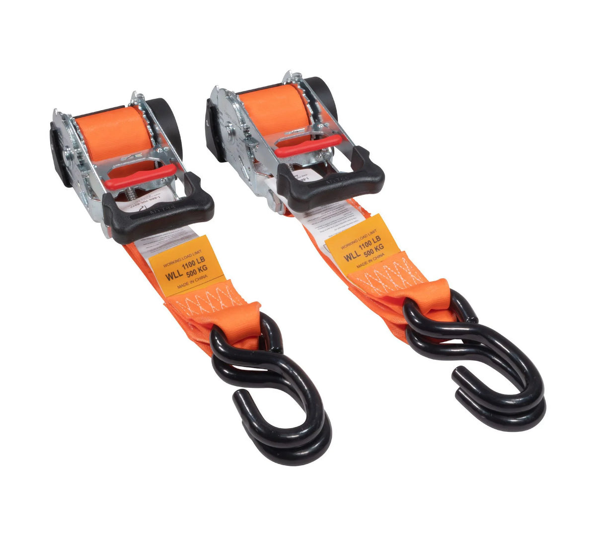 (4 Pack) Orange 2" x10' Auto Retract Ratchet Straps with Zinc Coated S Hook Tiedowns X80427