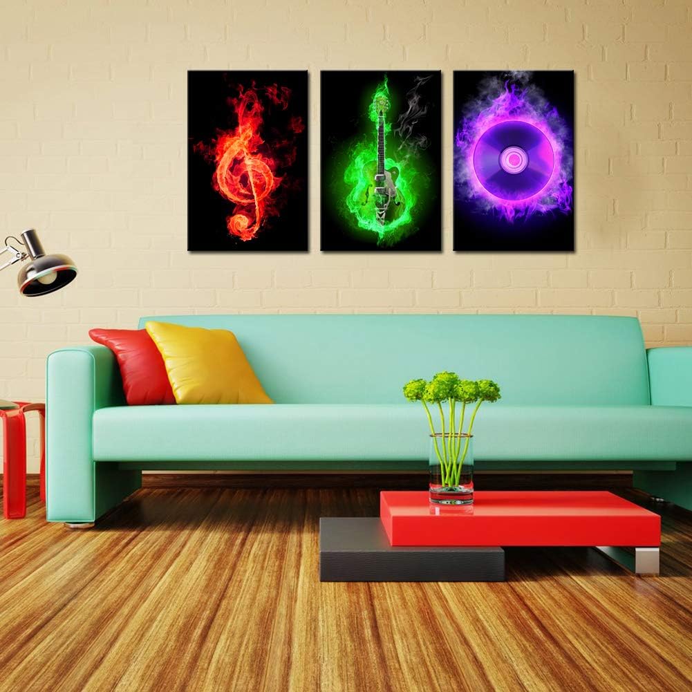3 Piece Canvas Wall Art Guitar Musical Note R3719