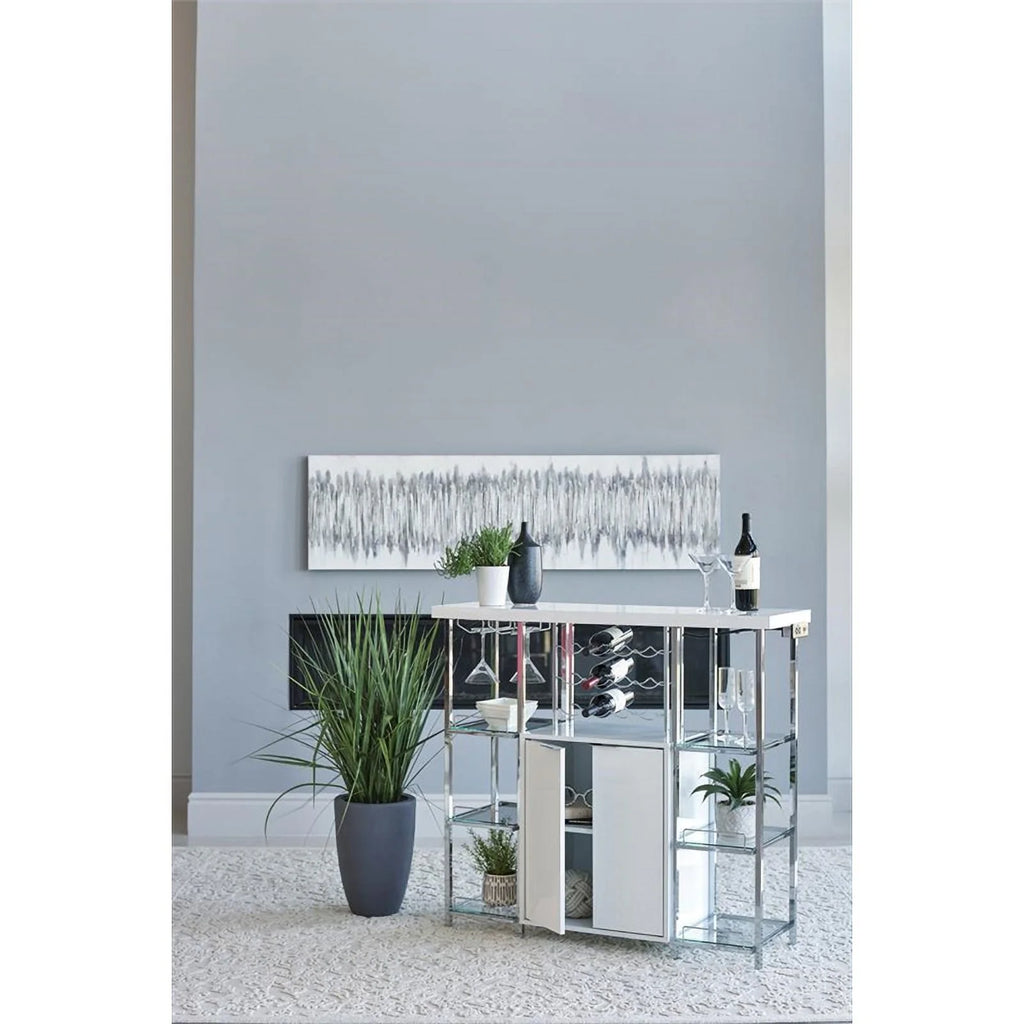 2-door Wood Bar Cabinet High Glossy White and Chrome W778869