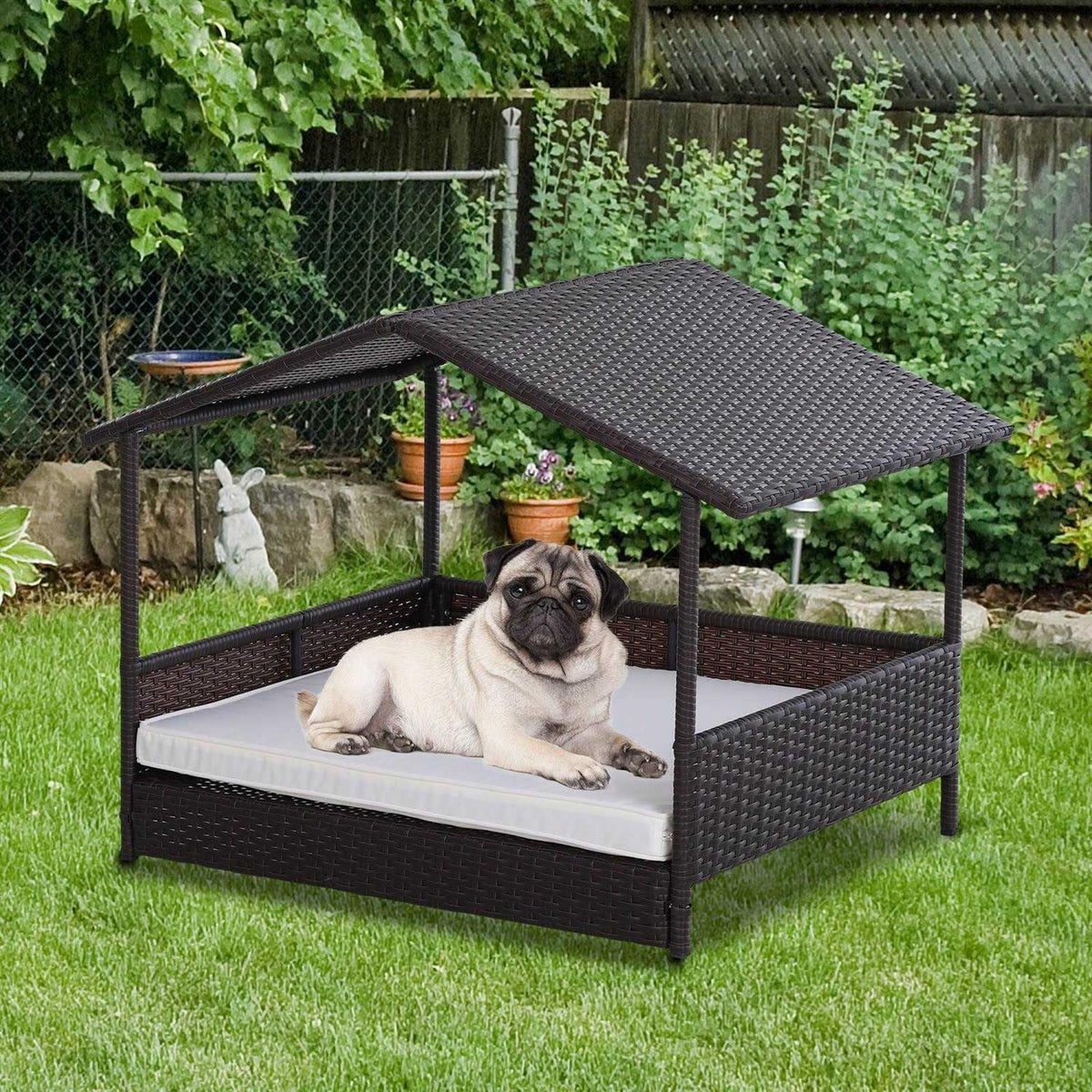 Wicker Elevated Dog House with Removable Cushion V8725