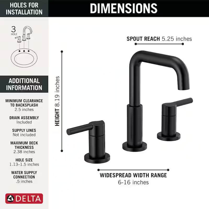 8 in. Widespread 2-Handle Bathroom Faucet Matte Black V747485