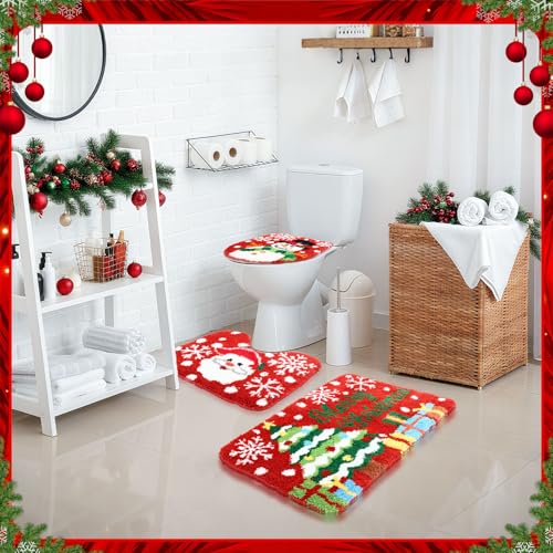3 Pcs Non Slip Washable Christmas Bathroom Rug Set T448