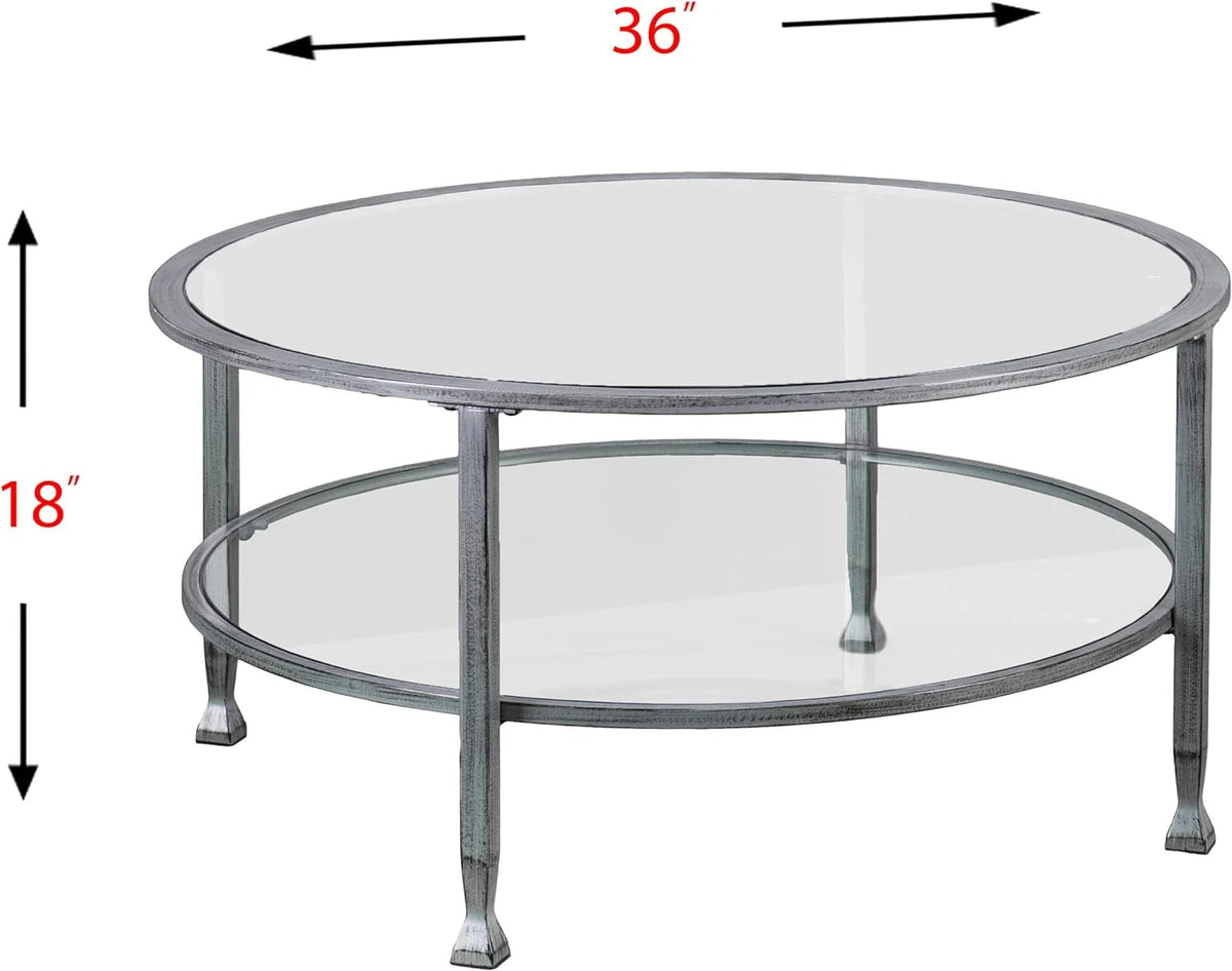 Metal & Glass Round 2-Tier Coffee Table N35155
