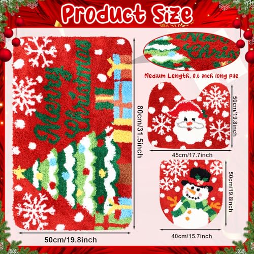 3 Pcs Non Slip Washable Christmas Bathroom Rug Set T448