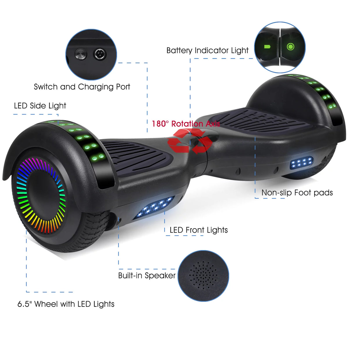 6.5 Self Balancing Hoverboard with LED Lights and Bluetooth Orange and Gray B760