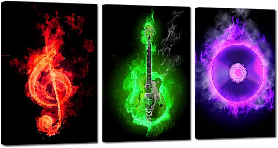 3 Piece Canvas Wall Art Guitar Musical Note R3719