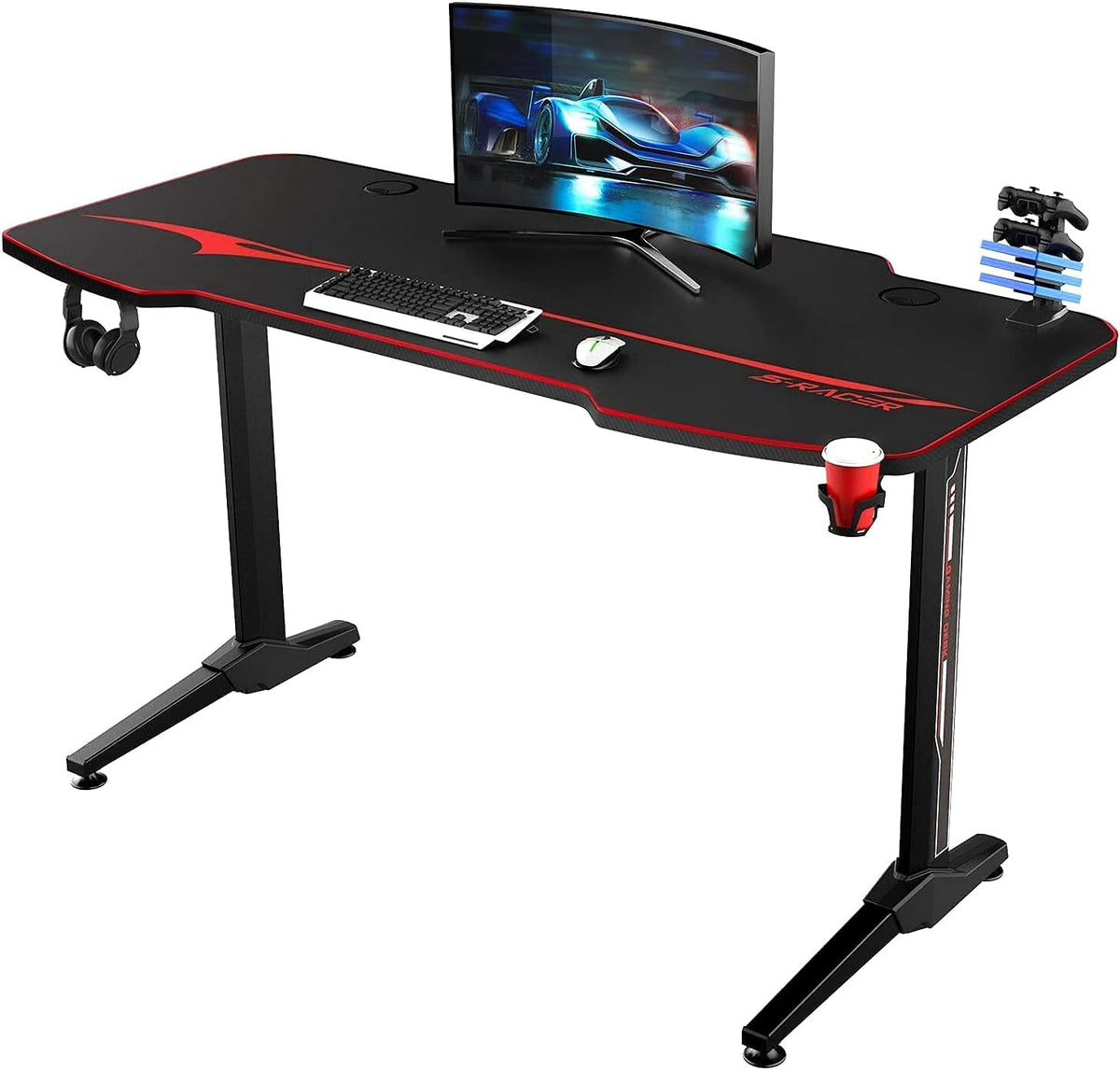 44 Inch T Shaped Gaming Desk with Cup Holder C11274