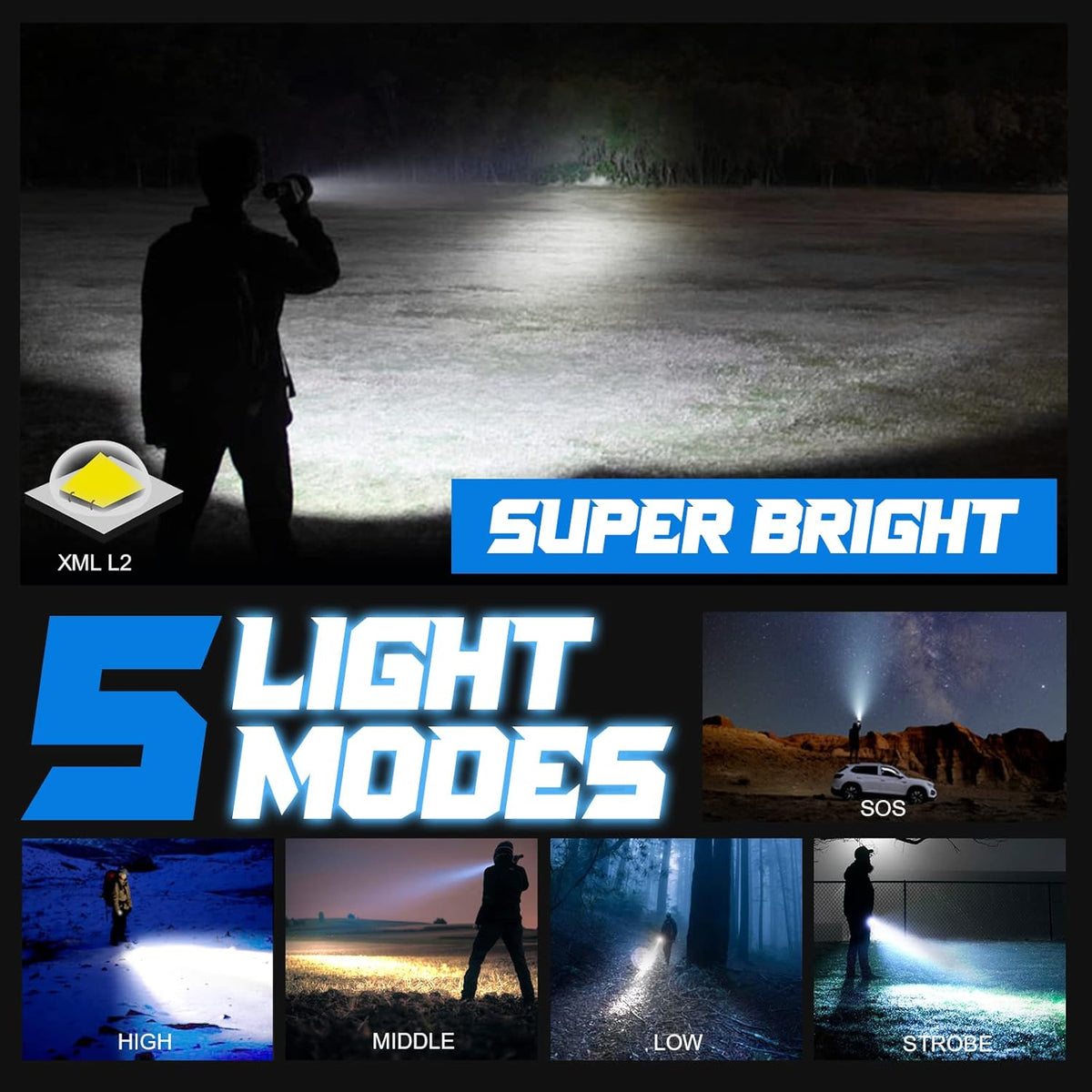 Rechargeable 5000 lumen LED Tactical Flashlight F7794