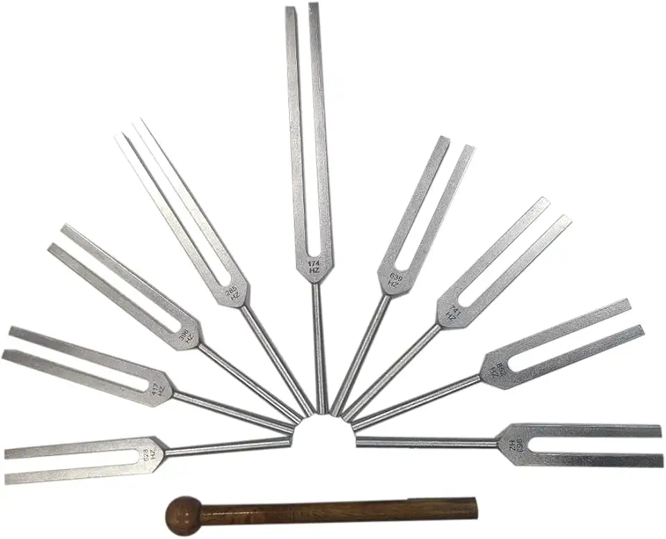 9Pc Tuning Forks with Wood Hammer Mallet M2748