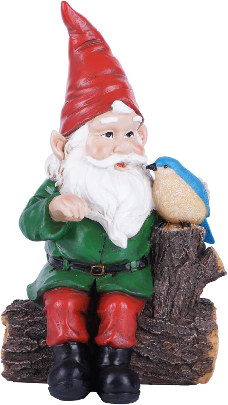 Outdoor Gnome Statue with Bird Statue V643