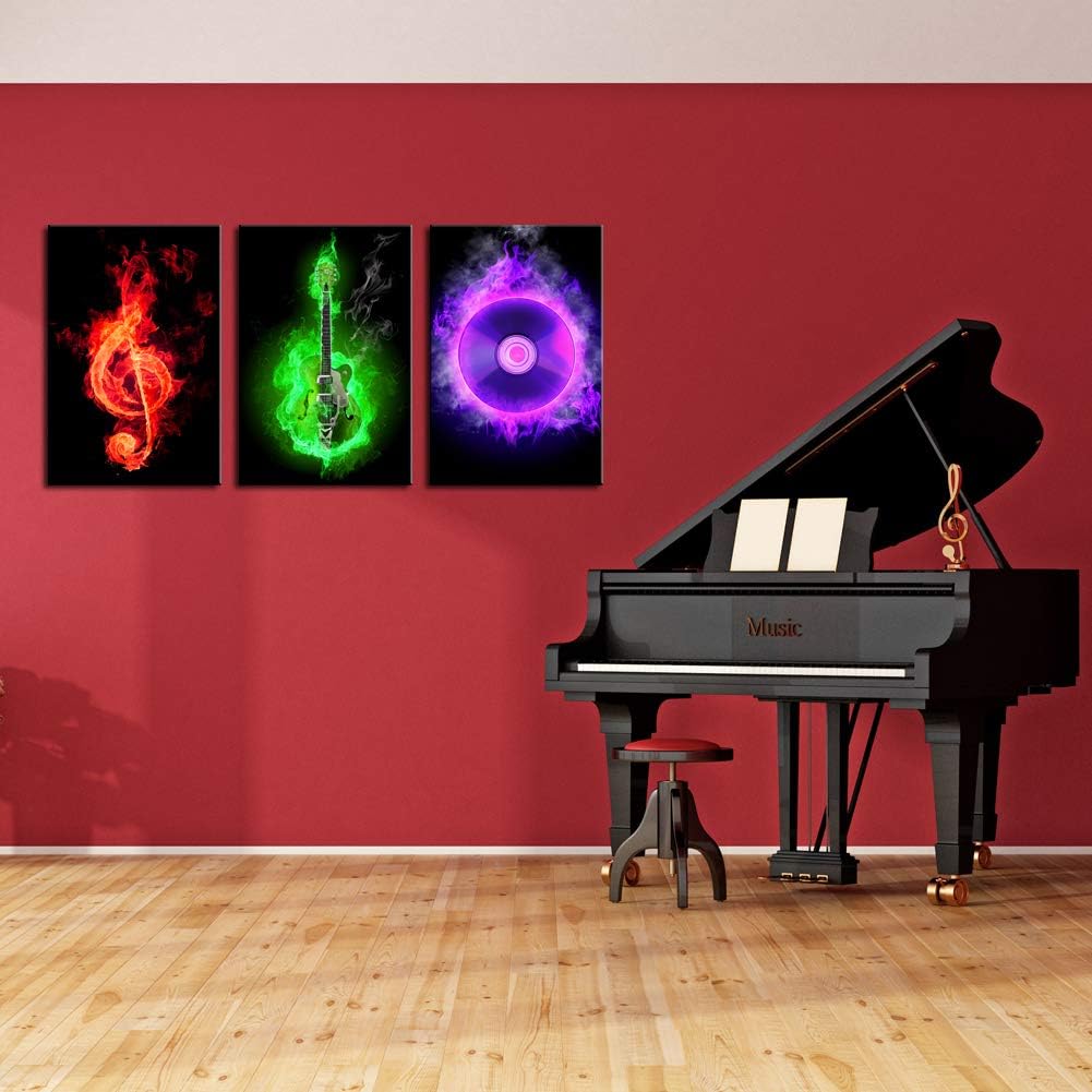 3 Piece Canvas Wall Art Guitar Musical Note R3719