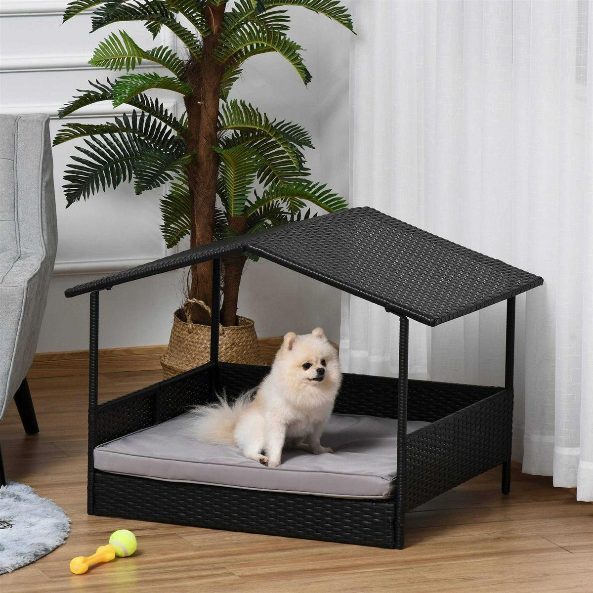 Wicker Elevated Dog House with Removable Cushion V8725