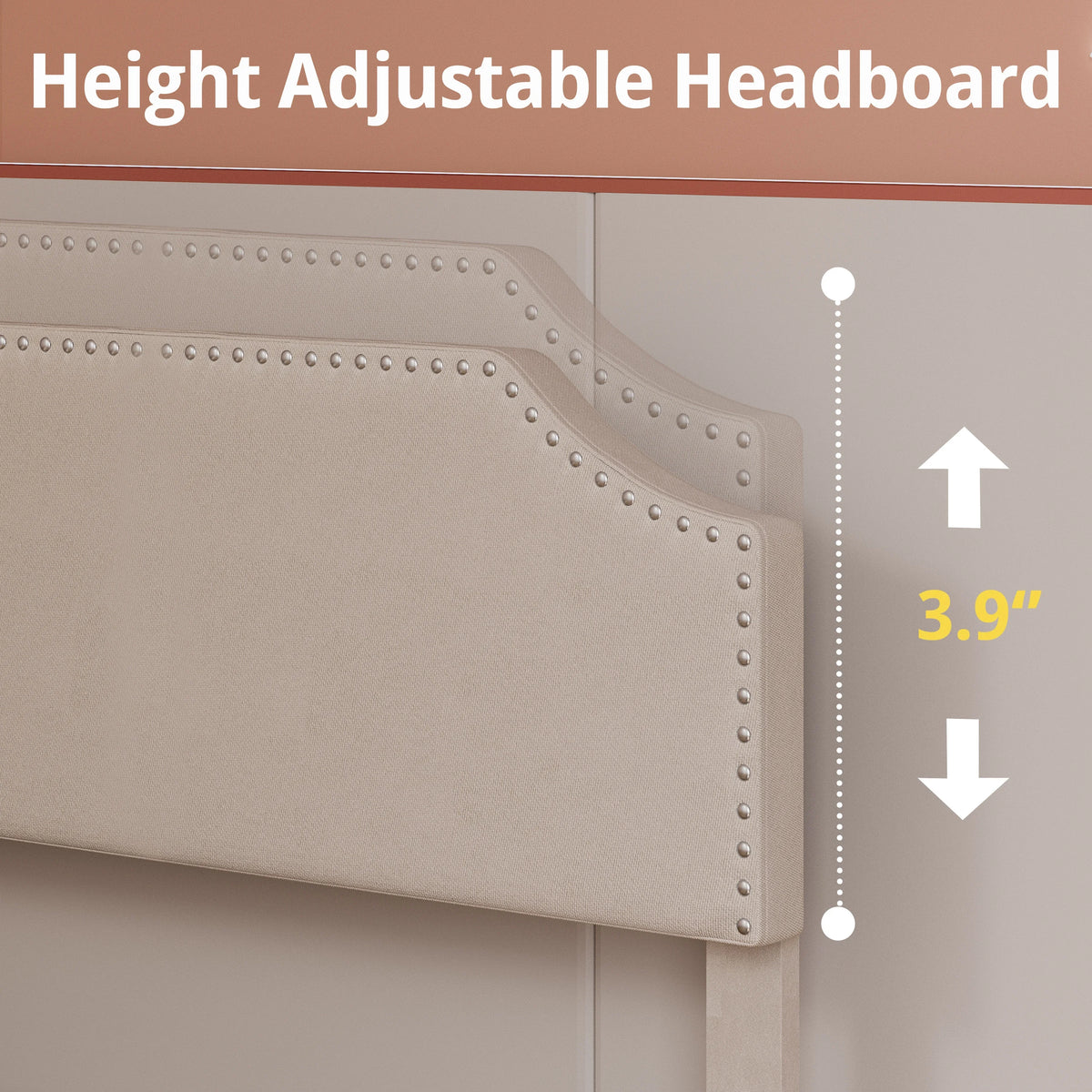 Grey Upholstered Twin Bed Frame with Adjustable Headboard U394239