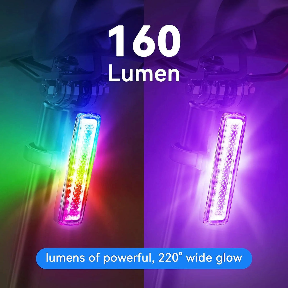 USB-C Rechargeable LED Bicycle Rear Light, Waterproof, 7 Colors 14 Modes O171743