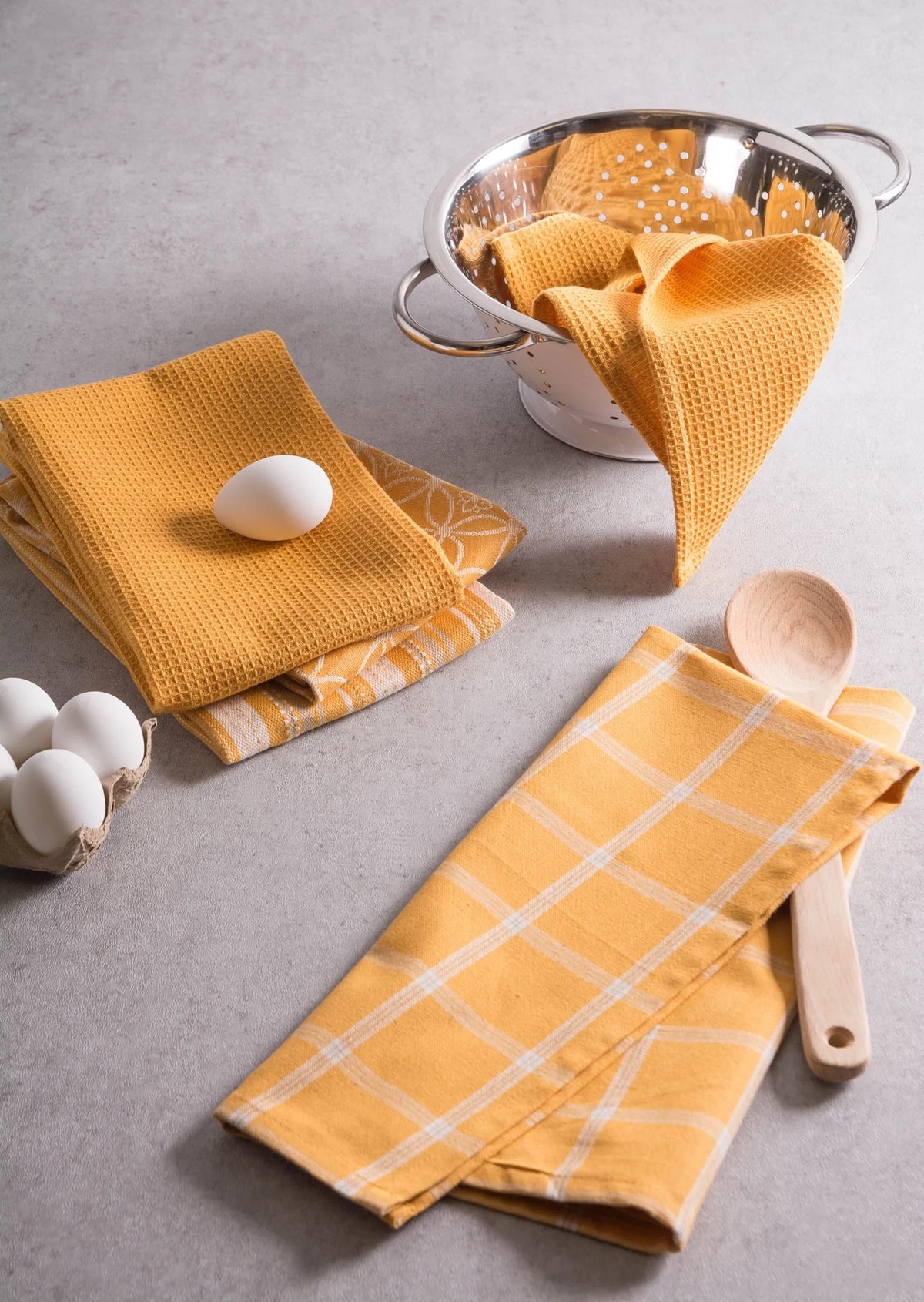 Set of 5 Mustard Yellow and Ivory Patterned Dishcloths 28" H269663
