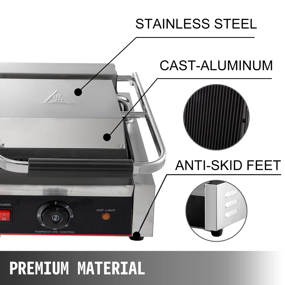 110V 3600W Electric Panini Press Grill Non-Stick Double Flat Plates A8254