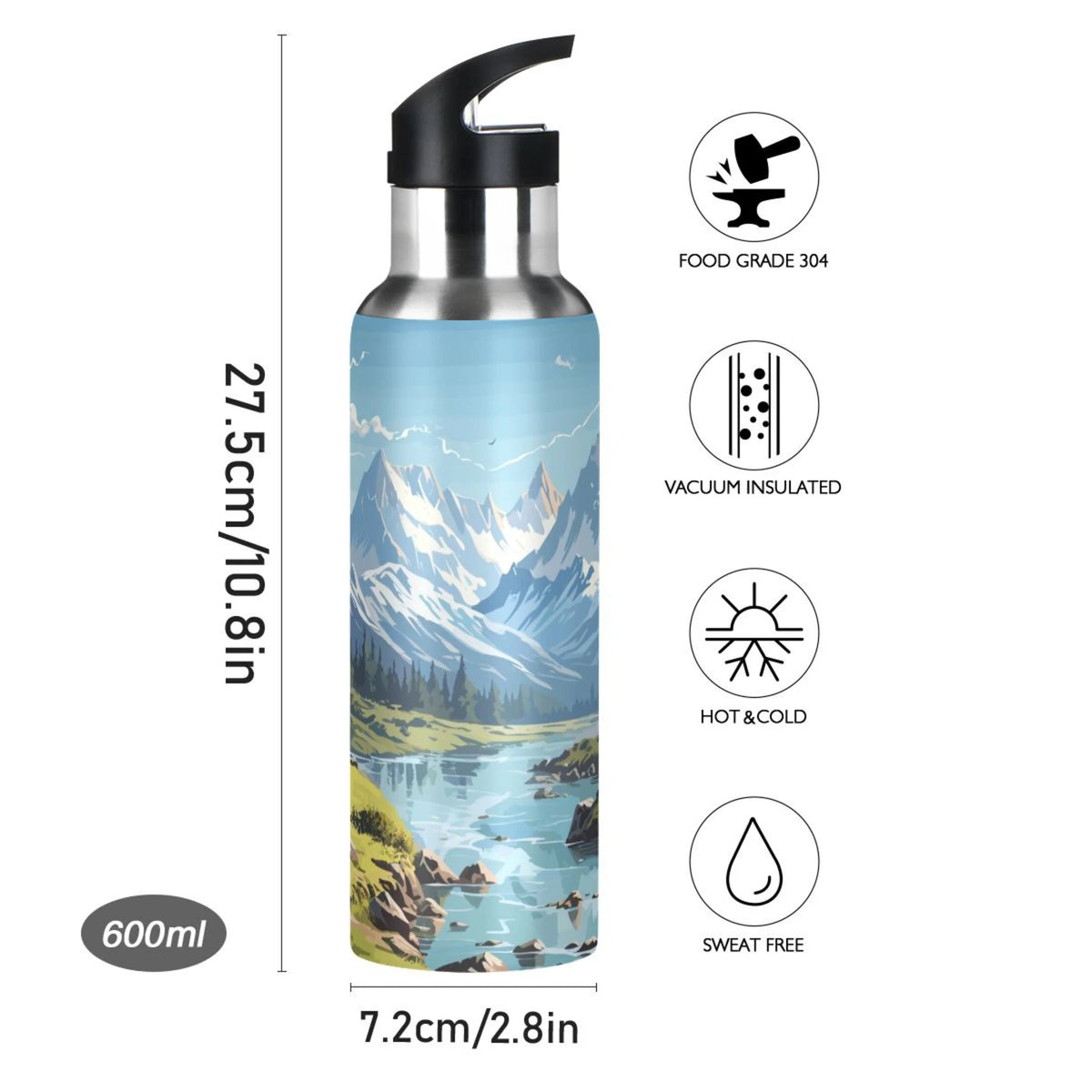 Insulated Stainless Steel Water Bottle with Straw Lid 20 oz C8763