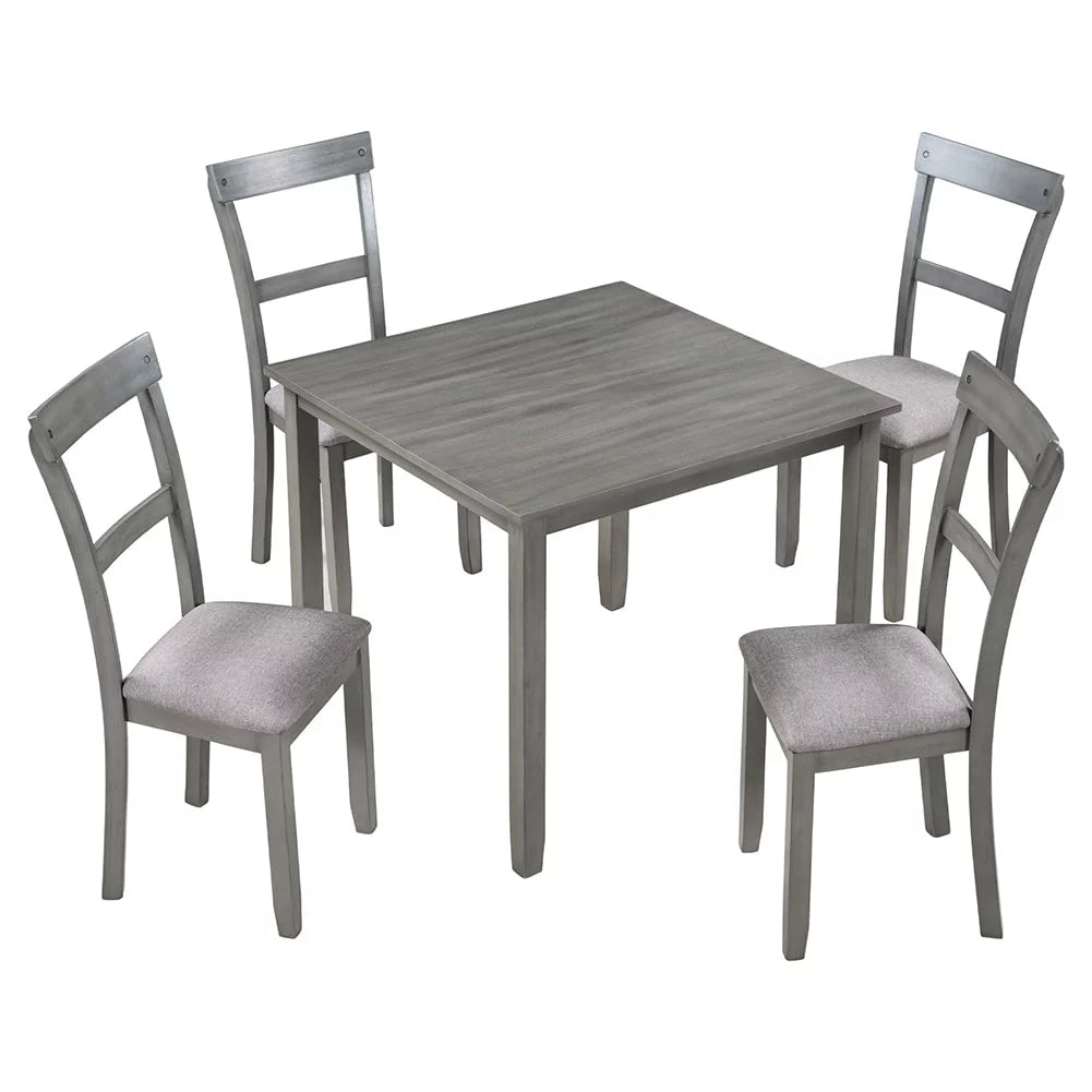 Industrial Style Wooden Dining Table Set with 4 Chairs Grey J5491