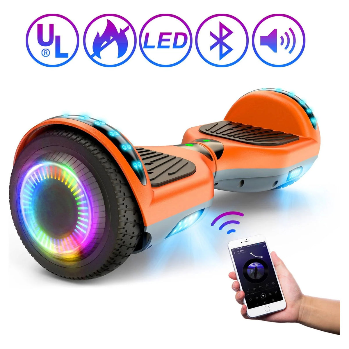 6.5 Self Balancing Hoverboard with LED Lights and Bluetooth Orange and Gray B760