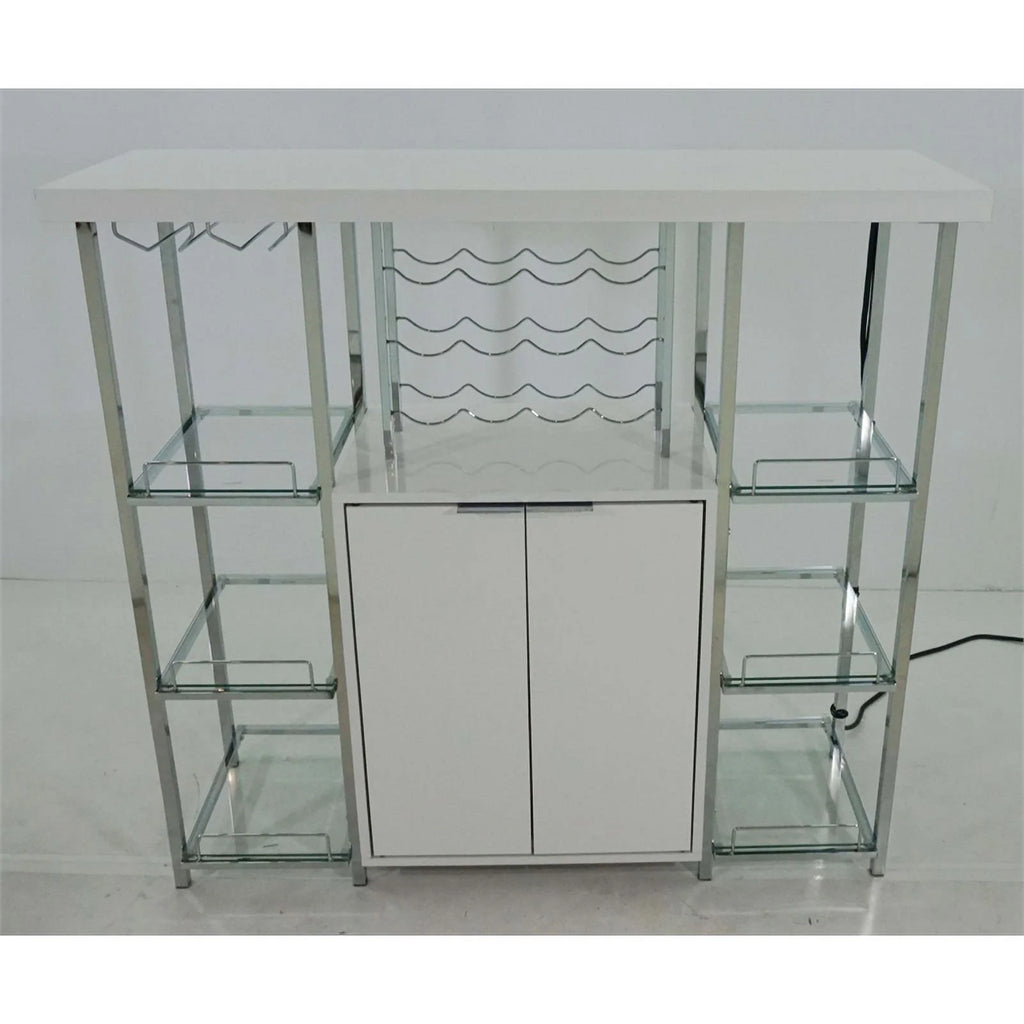 2-door Wood Bar Cabinet High Glossy White and Chrome W778869