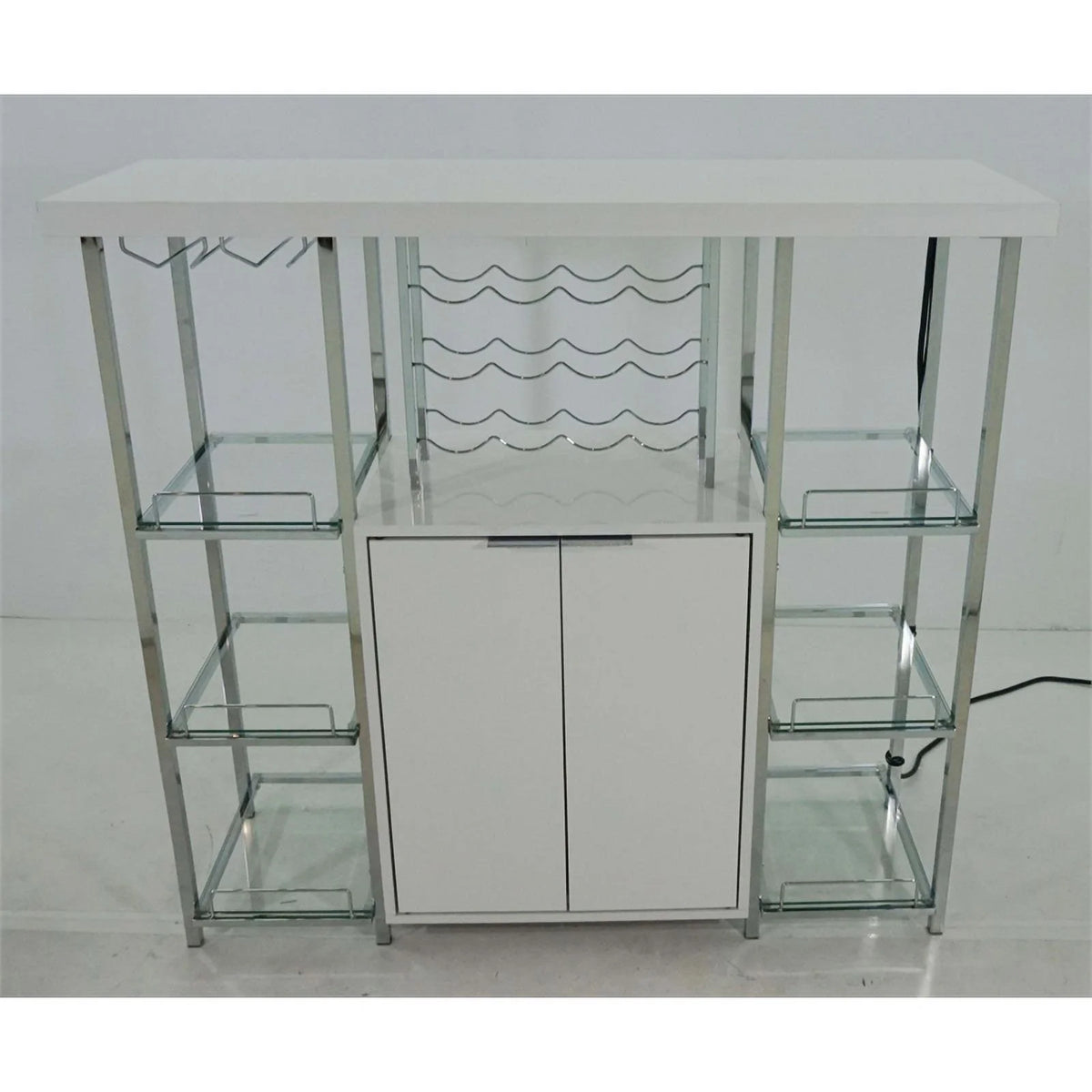 2-door Wood Bar Cabinet High Glossy White and Chrome W778869