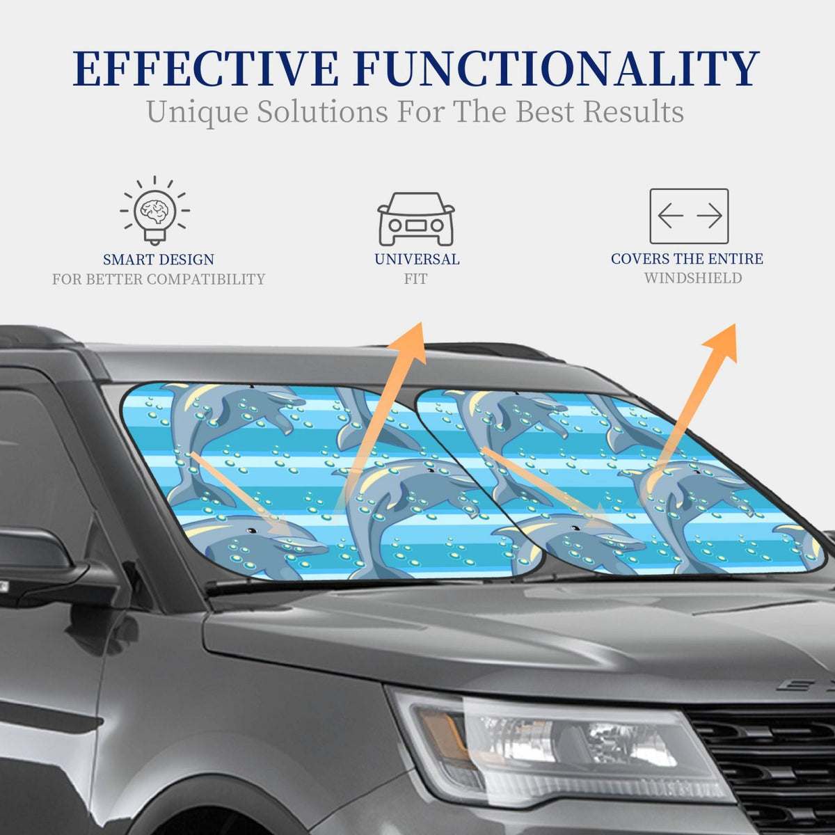 Dolphin Windshield Sun Shade 2-Piece Car Front Window Sunshade Y71760