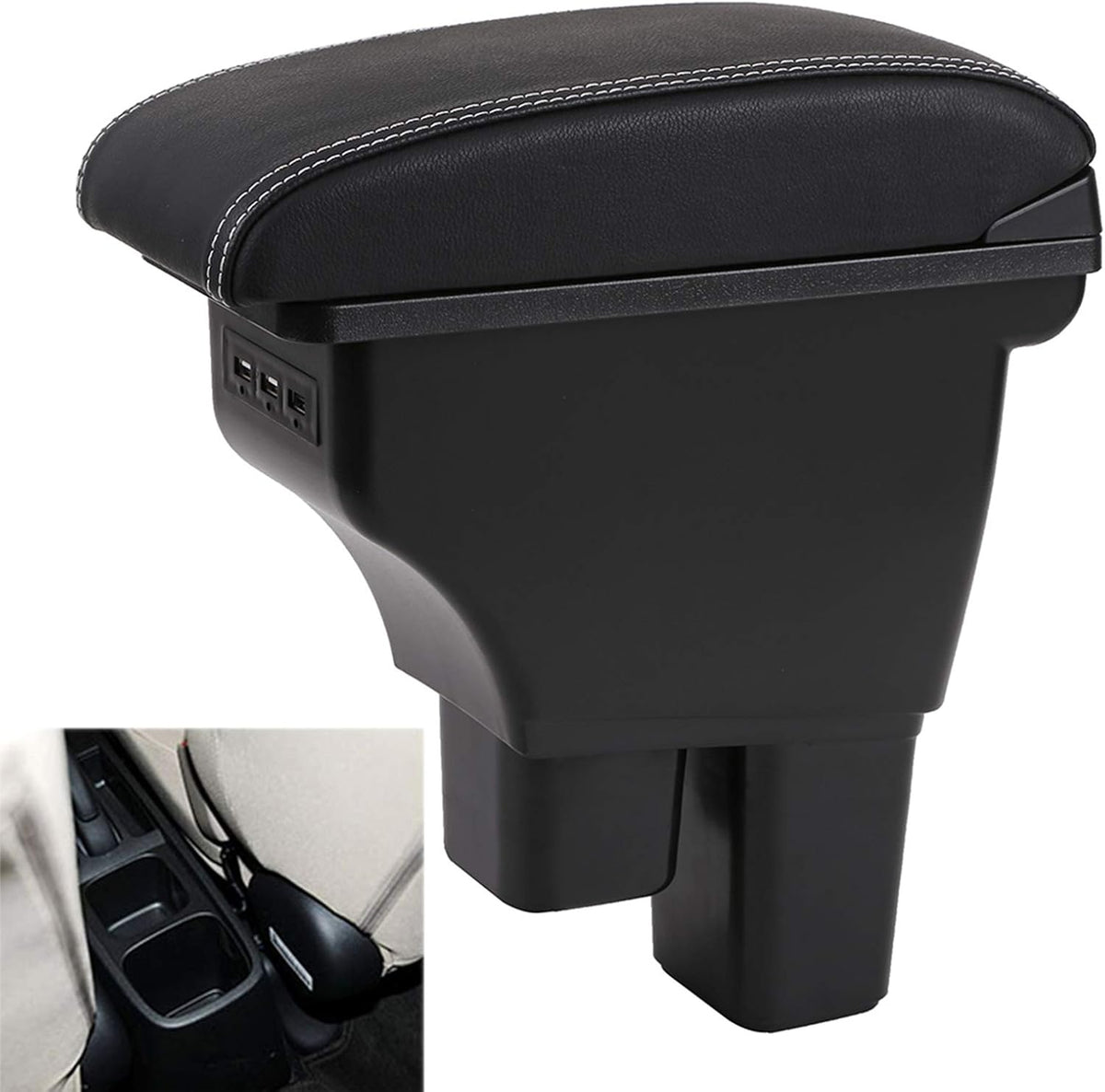 Black Car Armrest Box with 3 USB Ports D9345
