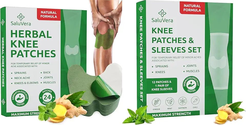 Warming Herbal Patches 24 Count Self-Heating Knee Patches 12 Count 2 Compression Sleeves B9044