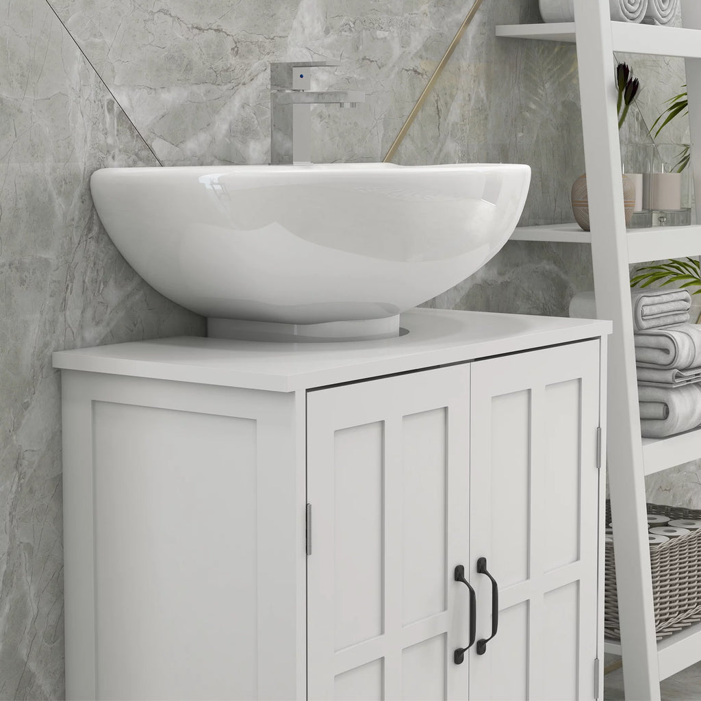 White Bathroom Sink Cabinet with Adjustable Shelf D6694