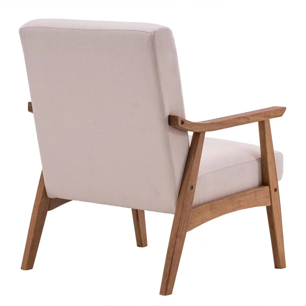 Beige Mid-century Modern Arm Chair with Solid Wood Frame O137264