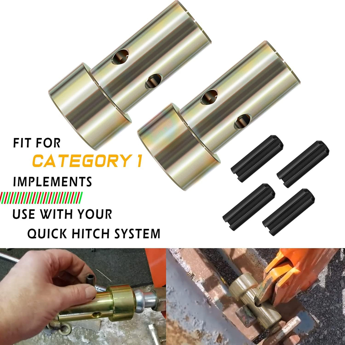 2 Pairs Cat 1 Quick Hitch Adapter Bushings Set for Category I 3-Point Tractors S6404