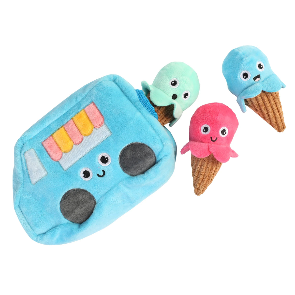 Ice Cream Truck Hide and Seek Plush Squeaky Dog Toys X8714