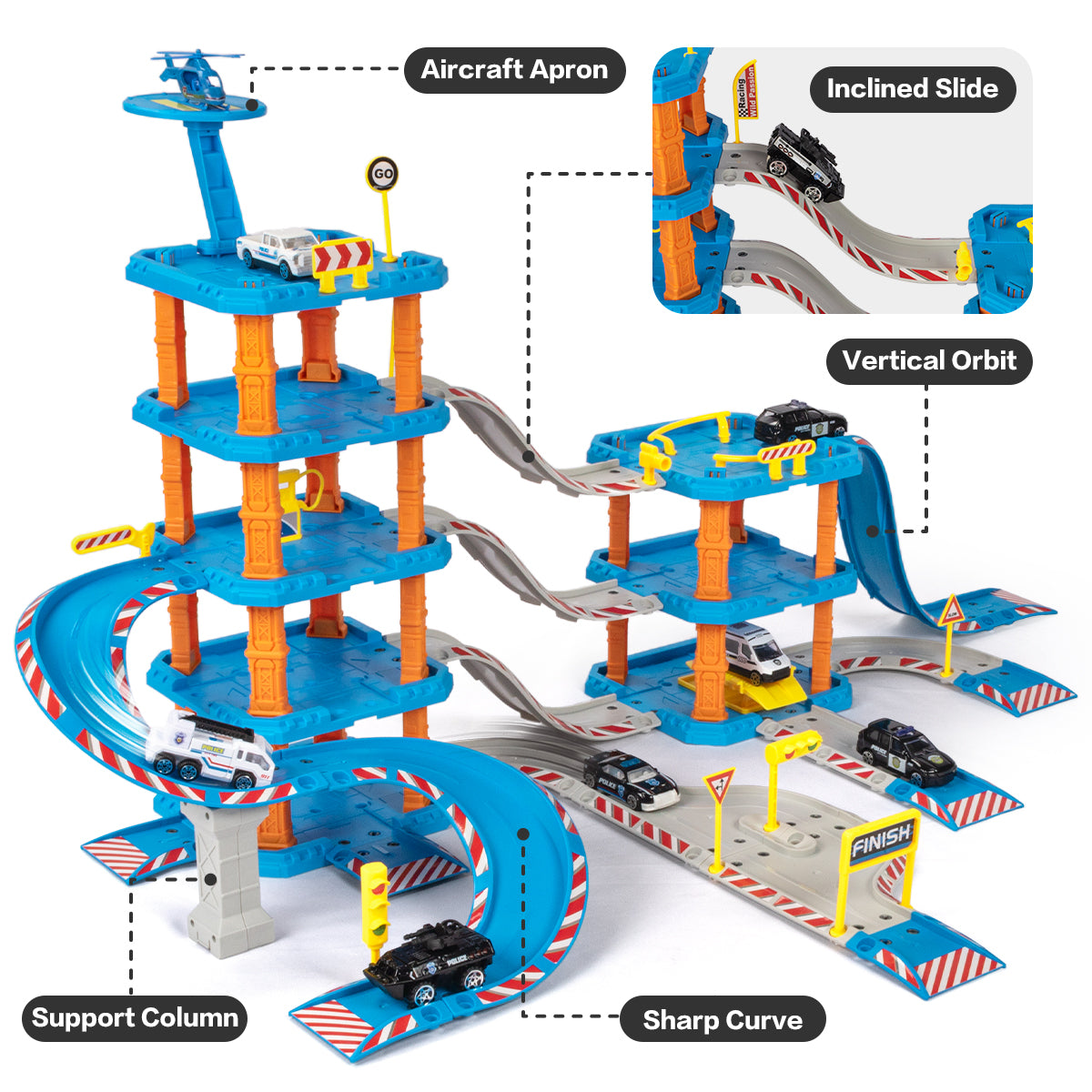 Kids Car Garage Toy with Vertical Ramps Spiral Ramps and Play Mat Z138473
