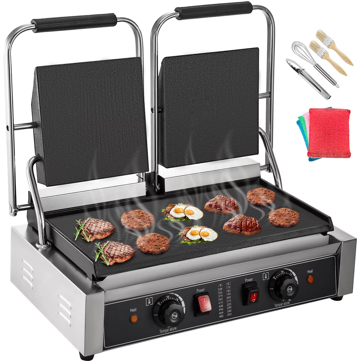 110V 3600W Electric Panini Press Grill Non-Stick Double Flat Plates A8254