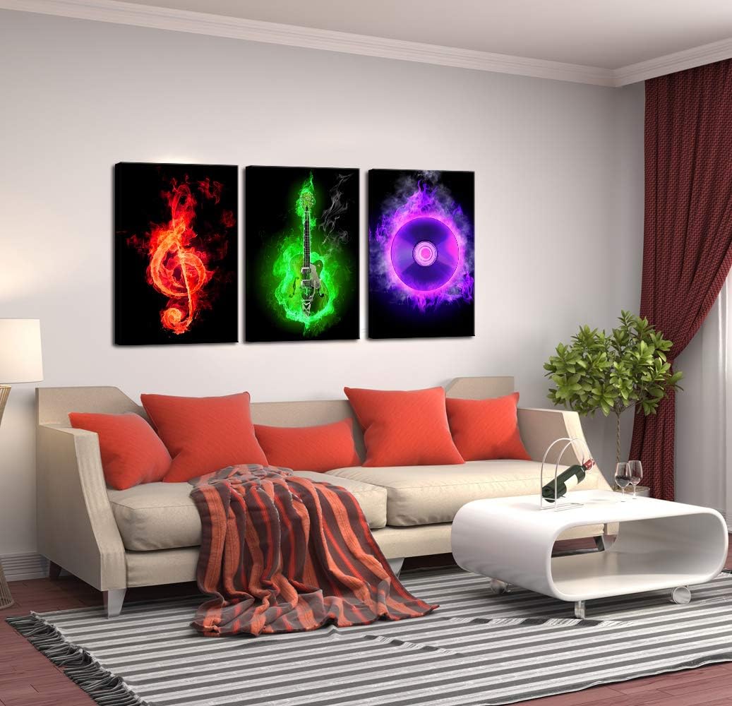 3 Piece Canvas Wall Art Guitar Musical Note R3719