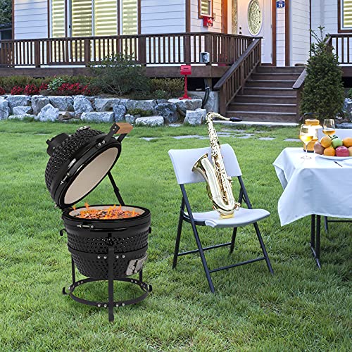13in Round Ceramic Charcoal Grill with Thermometer, Black W66705