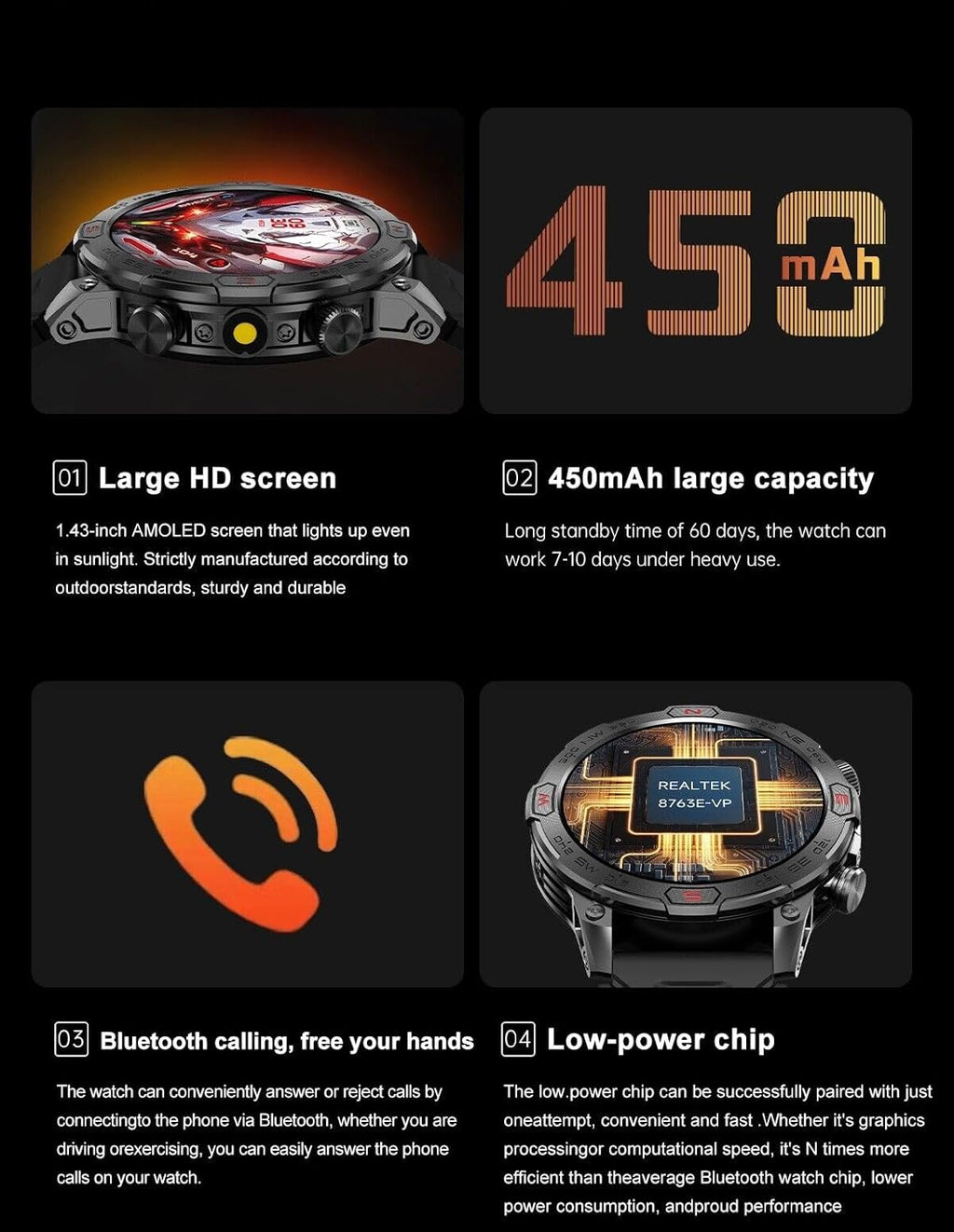 1.43" AMOLED Display Smart Watch with Compass C6104
