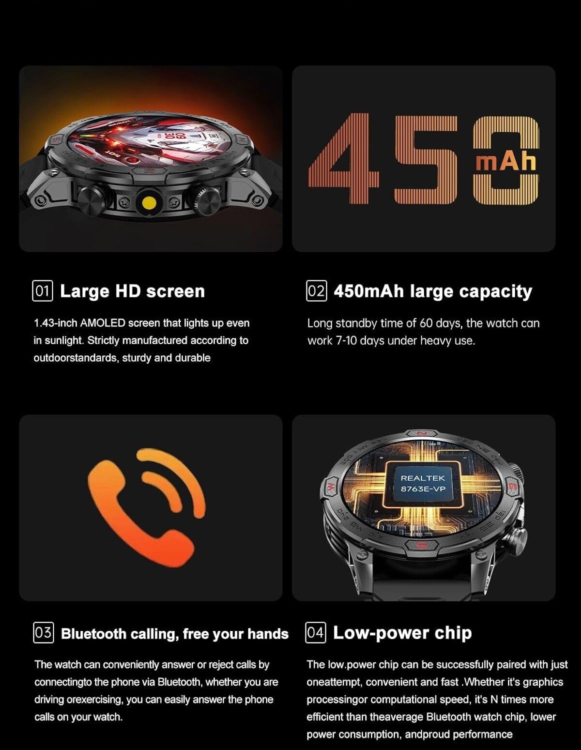 1.43" AMOLED Display Smart Watch with Compass C6104
