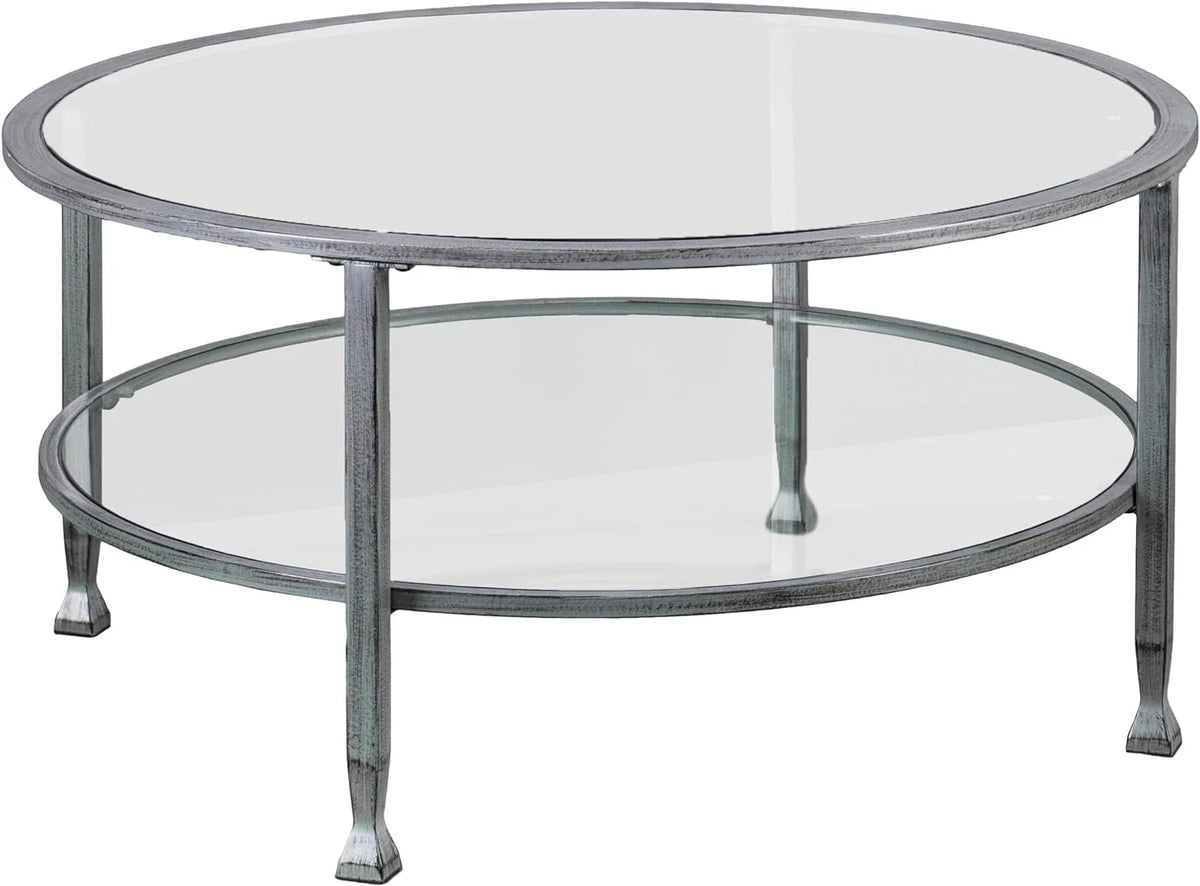 Metal & Glass Round 2-Tier Coffee Table N35155