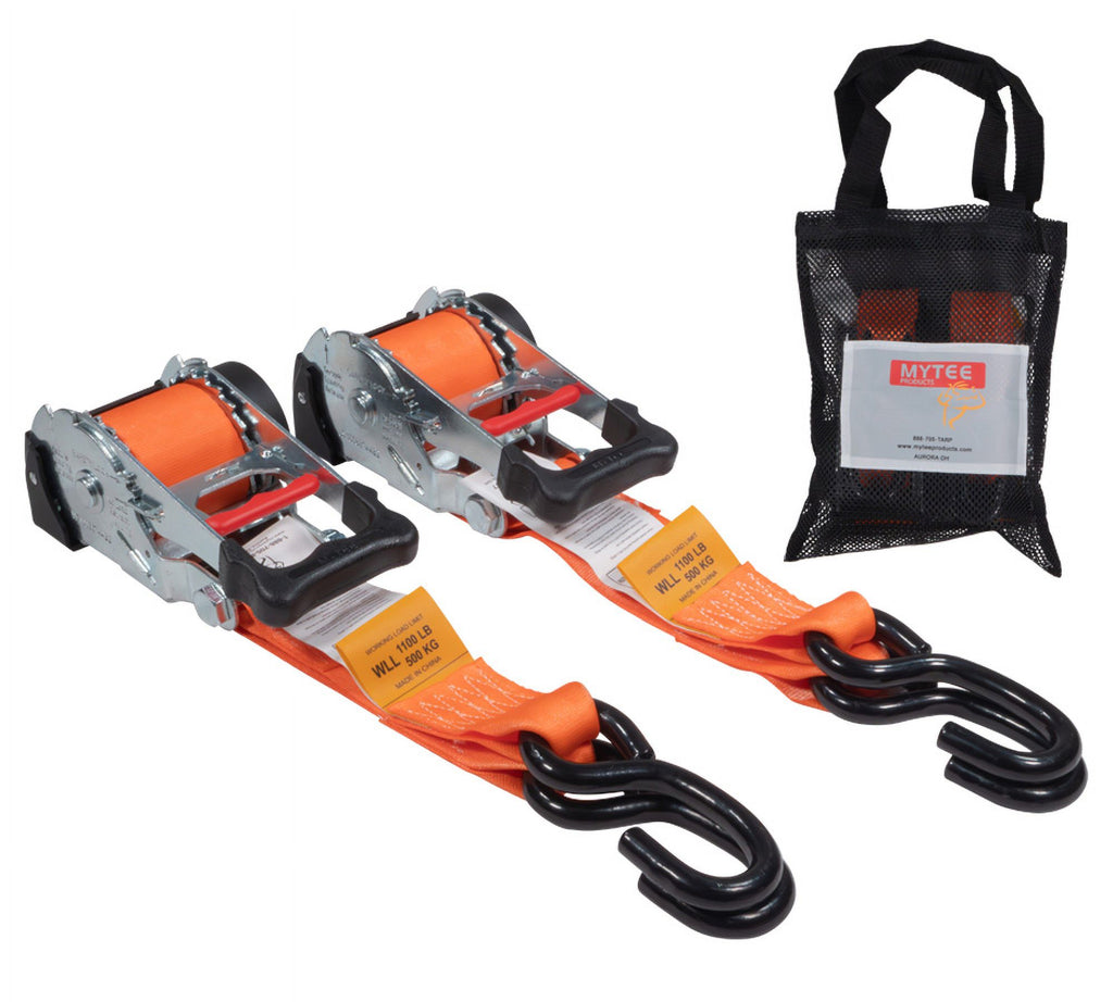 (4 Pack) Orange 2" x10' Auto Retract Ratchet Straps with Zinc Coated S Hook Tiedowns X80427
