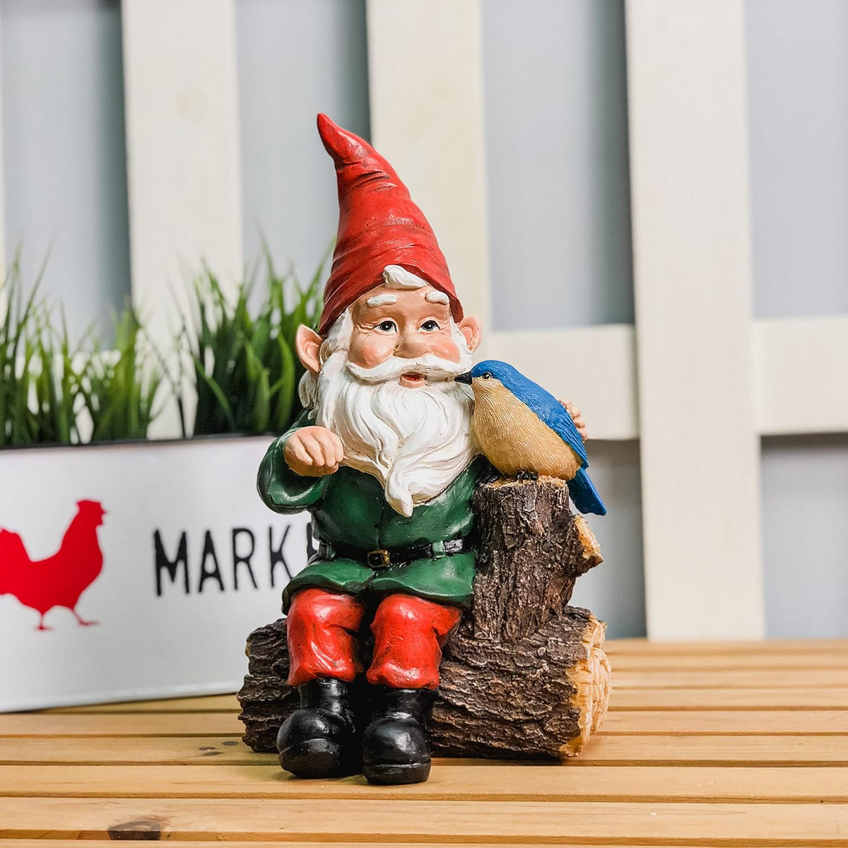 Outdoor Gnome Statue with Bird Statue V643