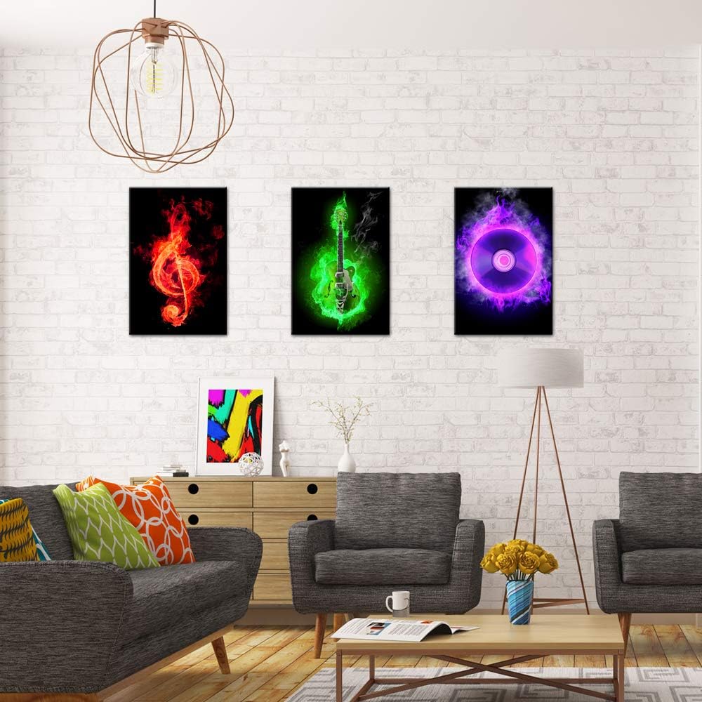 3 Piece Canvas Wall Art Guitar Musical Note R3719