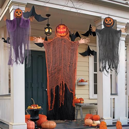3 Pack Hanging Halloween Decor Pumpkins Ghost Skeleton with Bendable Arms H104550