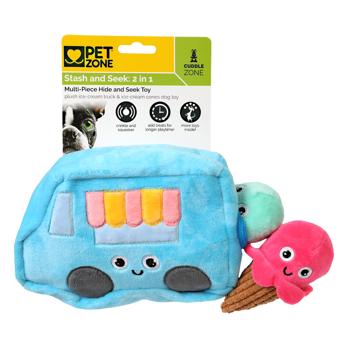 Ice Cream Truck Hide and Seek Plush Squeaky Dog Toys X8714