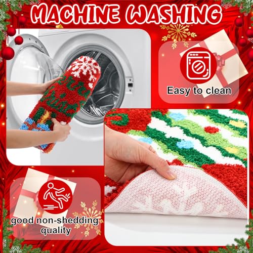 3 Pcs Non Slip Washable Christmas Bathroom Rug Set T448