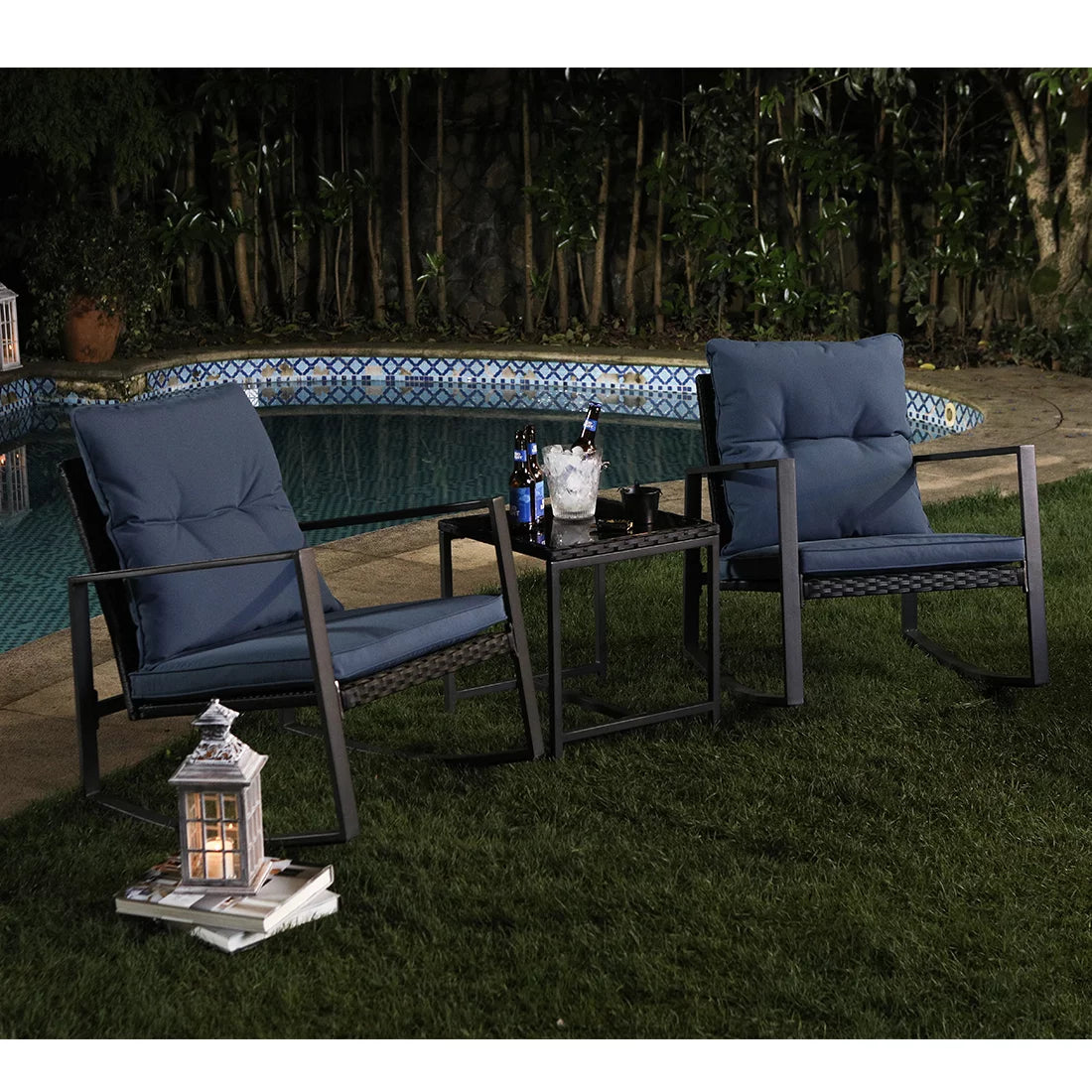 3 Piece Metal Bistro Set with Beige Cushions Q713252