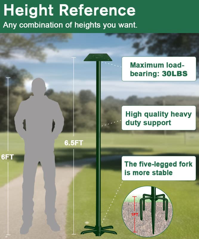 90Inch Heavy Duty Bird Feeder Pole Kit with 5 Prongs Base and 2 Plates Black D310178