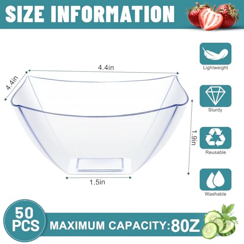 50 Pack Plastic Clear Serving Bowls 8 Ounce D9569